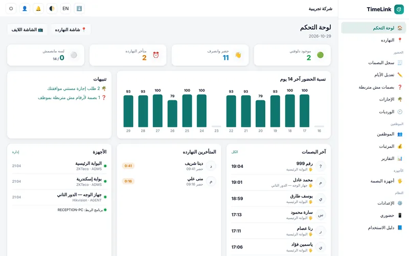 لوحة تحكم TimeLink