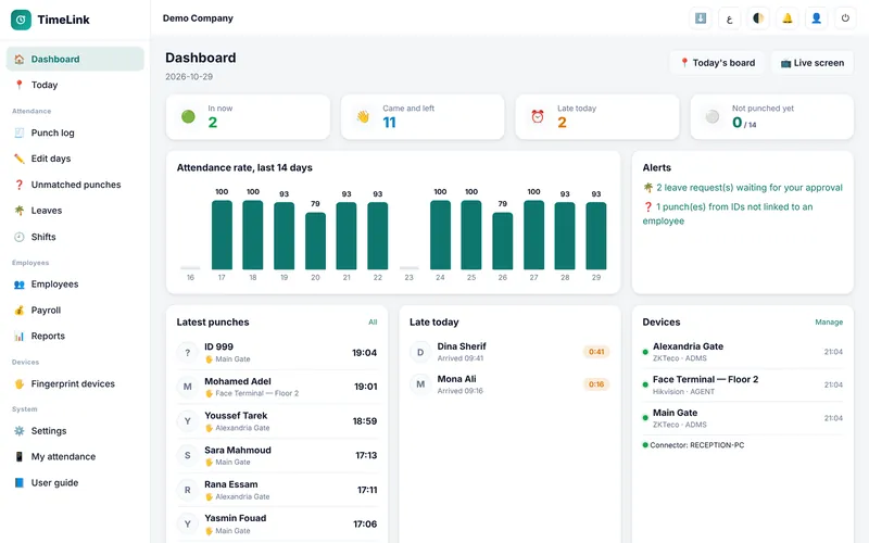 TimeLink dashboard